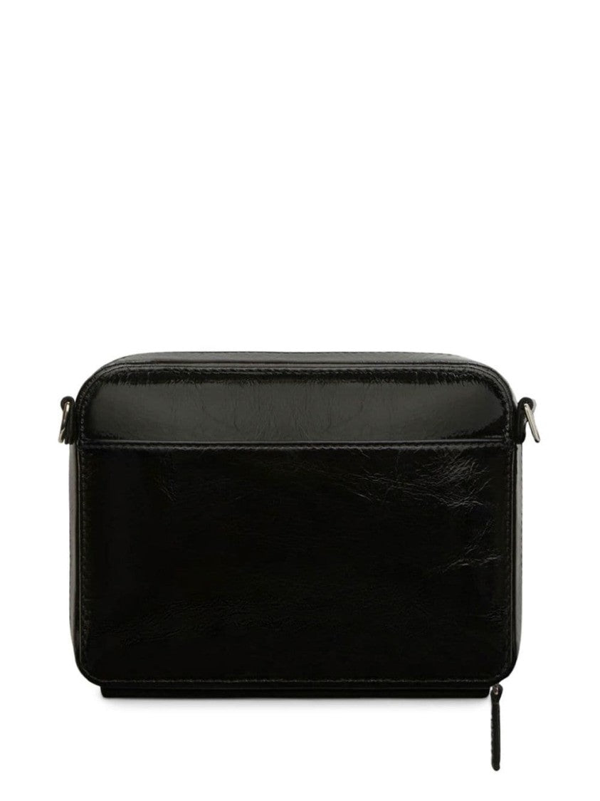 Courrèges Glossy Black Calf Leather Bag With Silver-Tone Accents