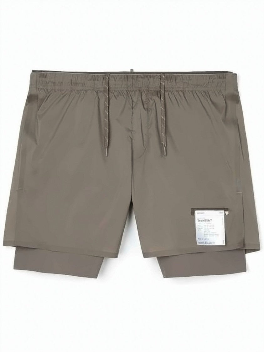 Satisfy Dual-Layer Brown Shorts With Reflective Detailing