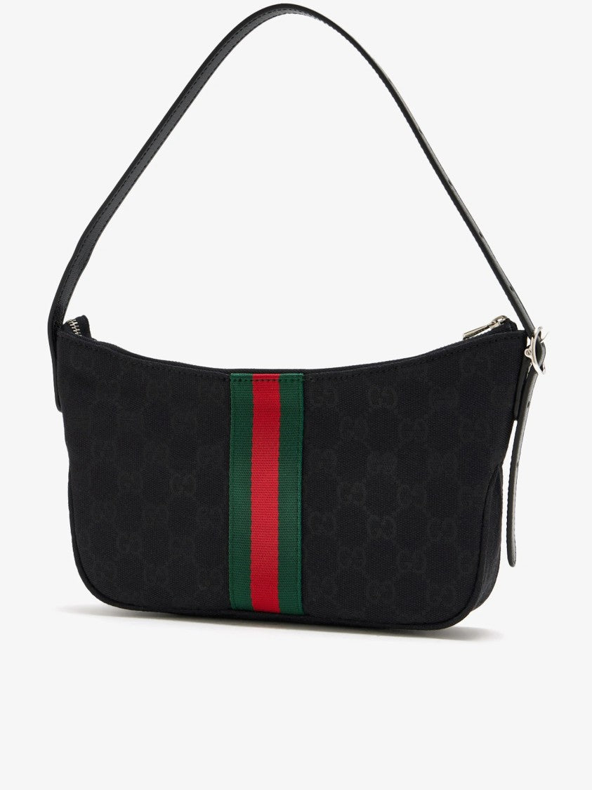 Gucci Black Textured Monogram Striped Crossbody Bag