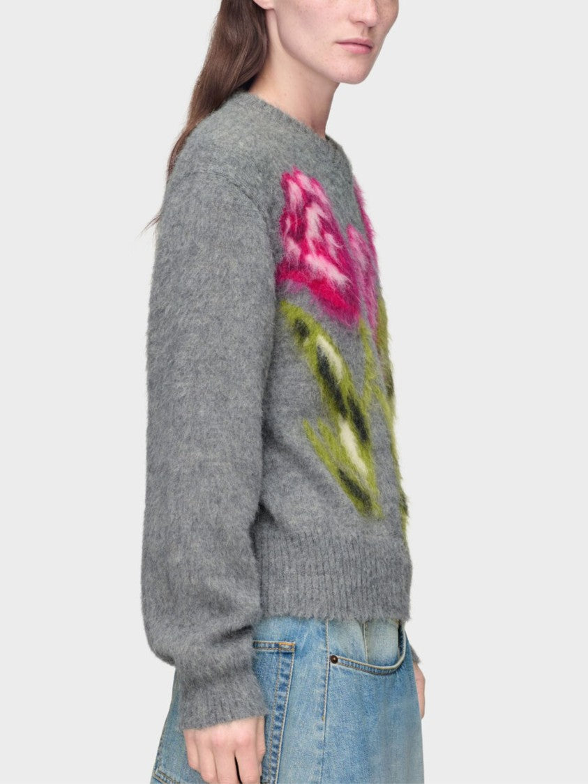 Maison Margiela Grey Relaxed Fit Artistic Floral Wool Sweater