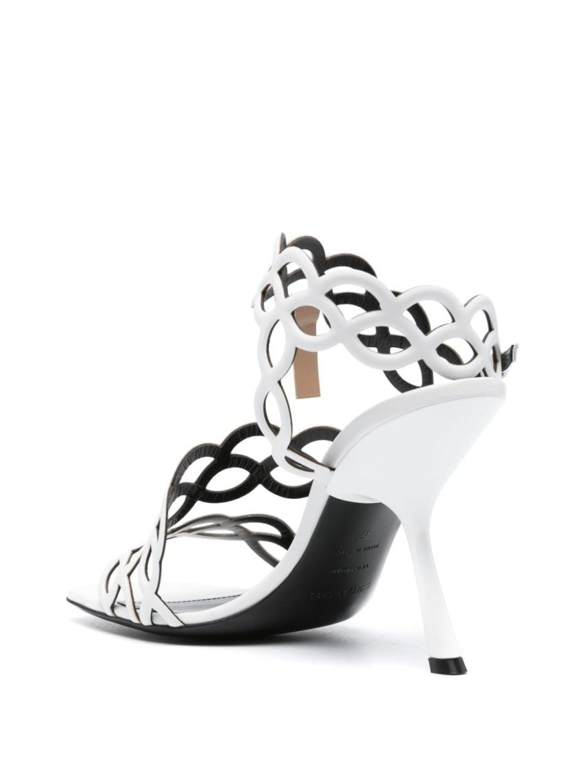 Sergio Rossi Spiral Design White Calf Leather Sandals