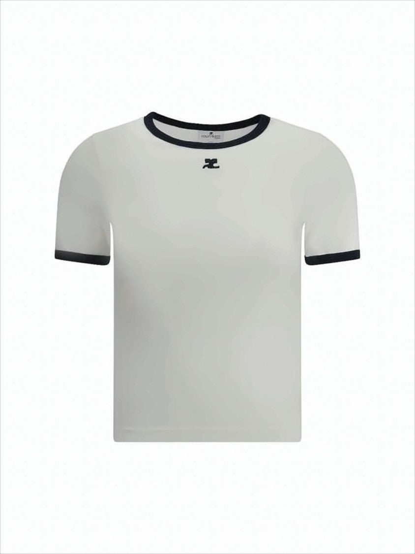 Courrèges Cropped Minimalist White T-Shirt With Contrasting Trim