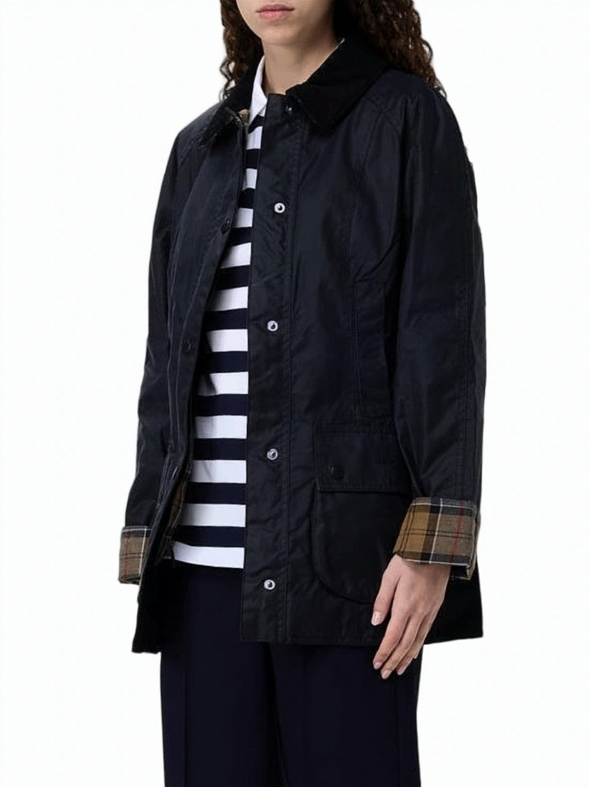 Barbour Matte Finish Waxed Cotton Jacket With Corduroy Collar