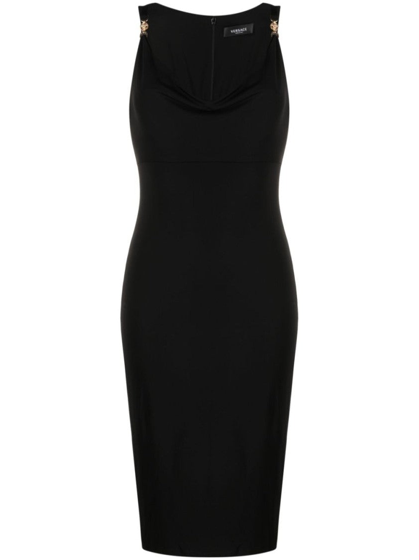 Versace Medusa Head-Motif Fitted Dress In Jet Black