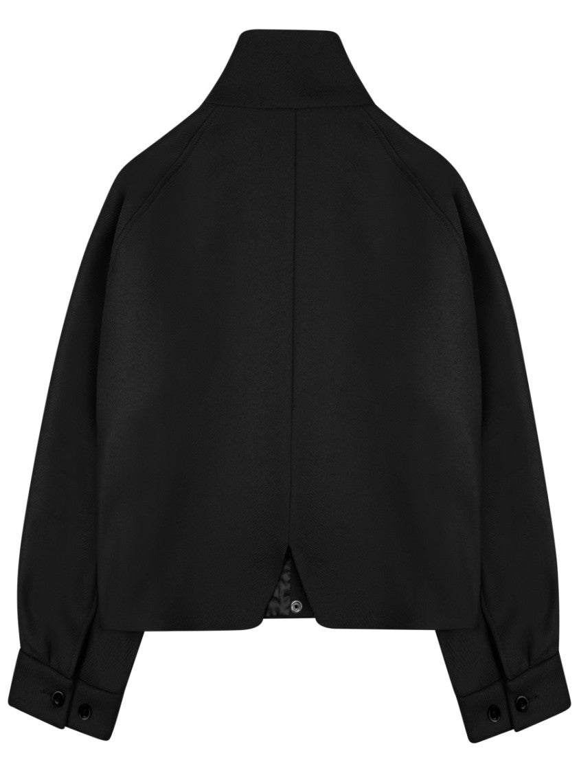 Nine In The Morning Black Cropped High-Collar Wool-Blend Sports Jacket