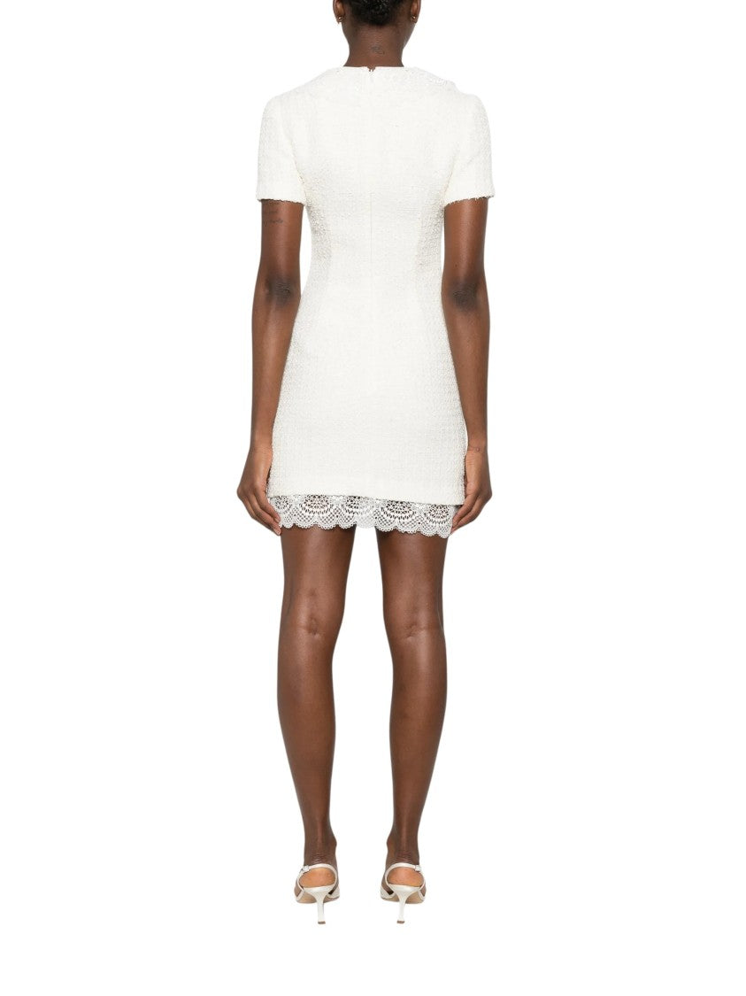 Self-Portrait White Boucle Structured Mini Dress