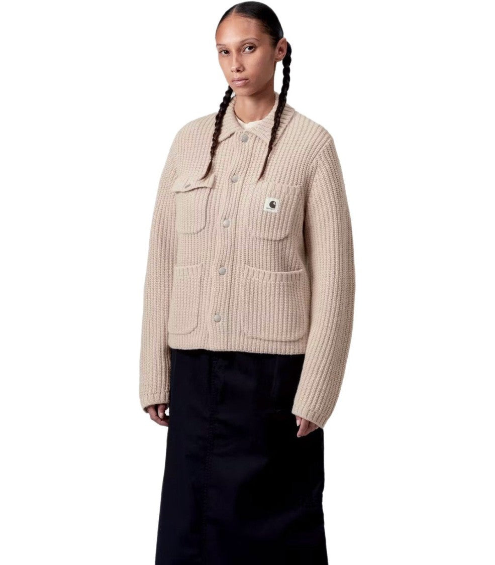Carhartt Wip Ribbed Knit Cardigan With Shirt Collar And Front Pockets