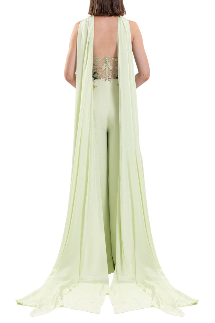 Saiid Kobeisy Embroidered Crepe Georgette Jumpsuit With Strapless Sweetheart Neckline