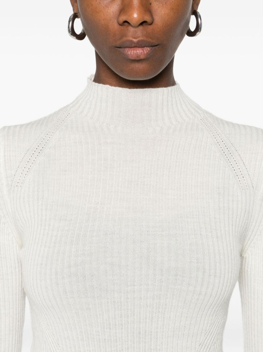 Twin-Set Ribbed Wool Sweater With High Neckline