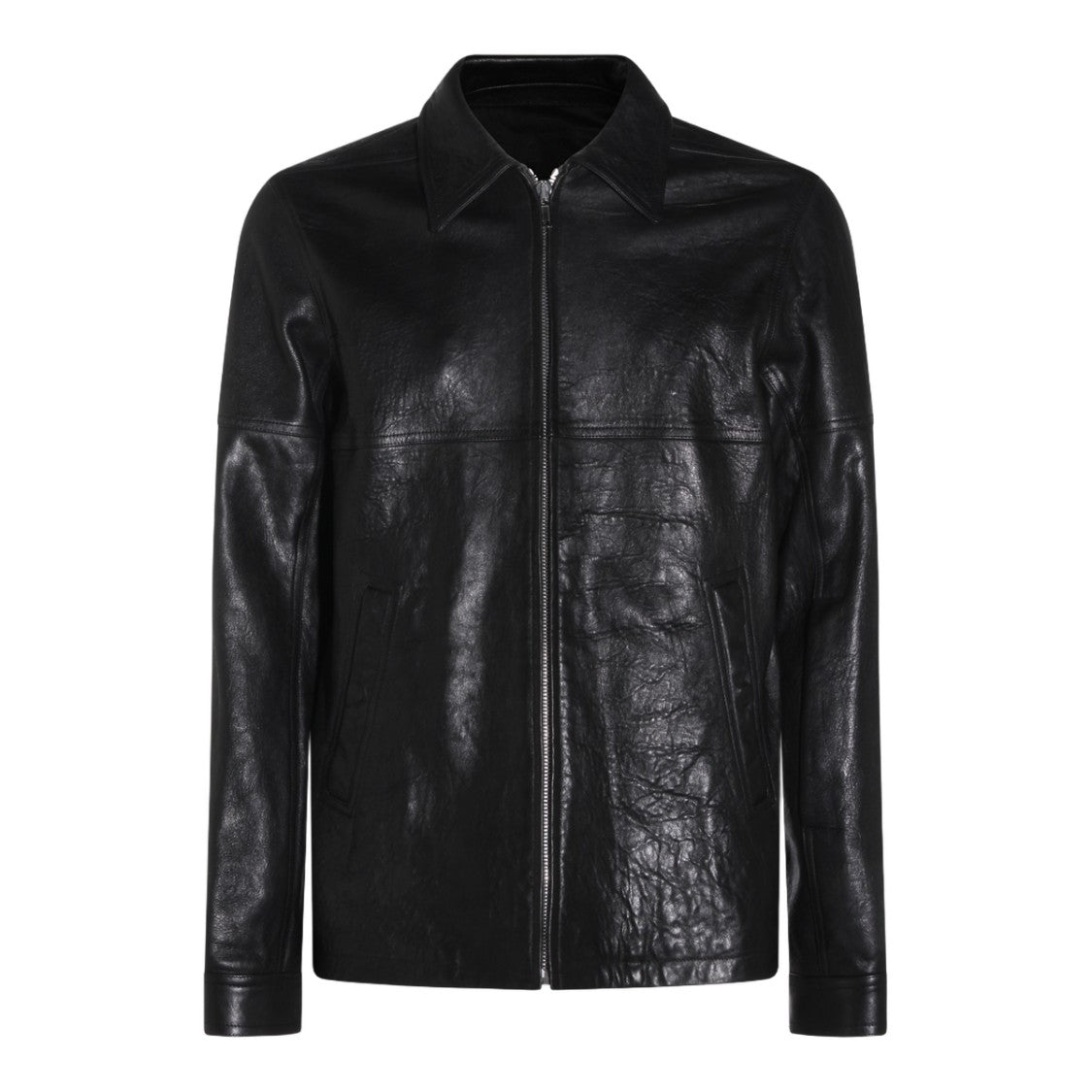 Rick Owens Matte Black Jacket With High Collar