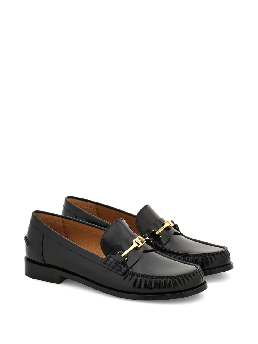 Salvatore Ferragamo Black Harry Stitched Apron Front Loafers