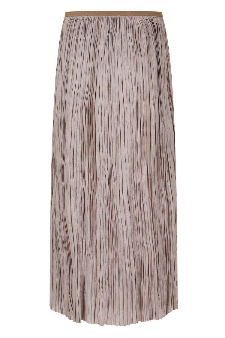 Roberto Collina Taupe Pleated Midi Skirt With Laser-Cut Hem And Textured Finish