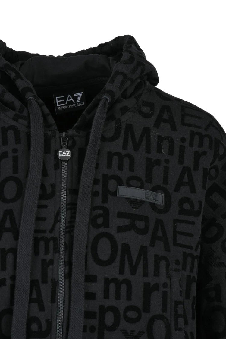 Ea7 Emporio Armani Black Cropped Velvet Hoodie