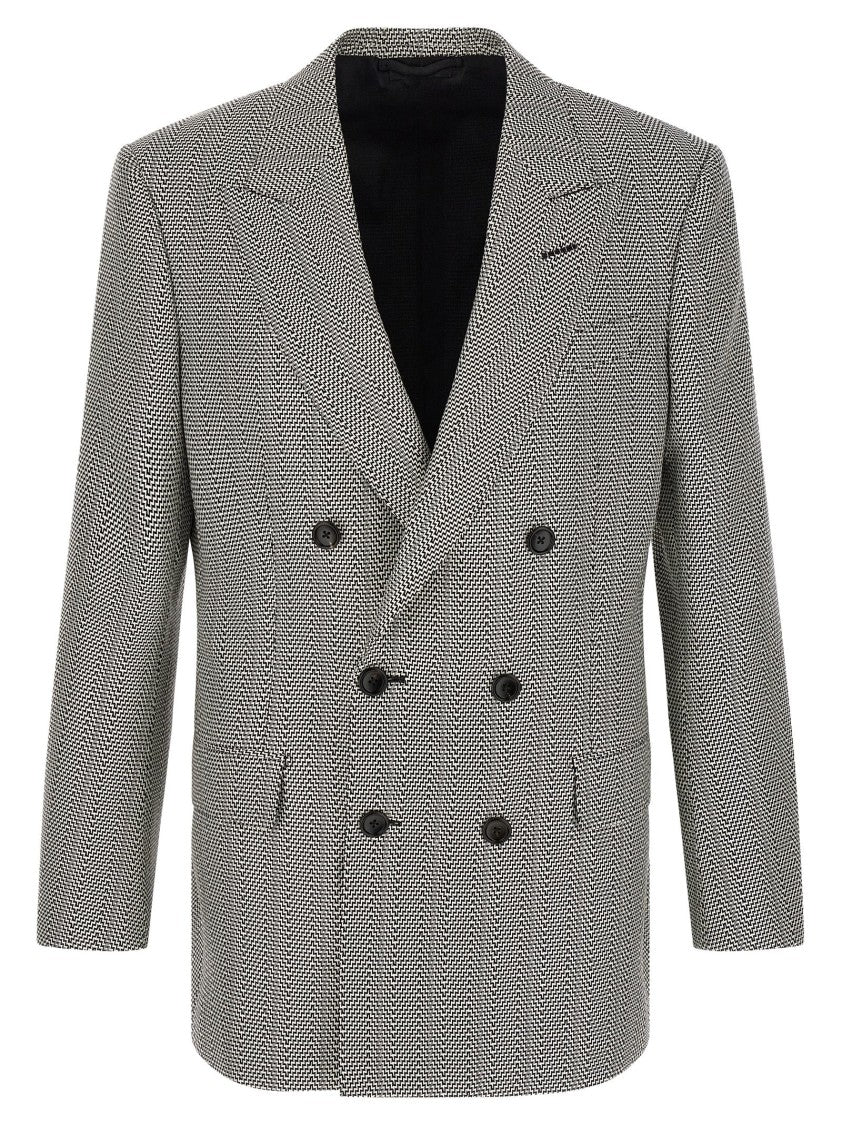 Tom Ford Silk Jacquard Blazer With Geometric Pattern And Peak Lapels