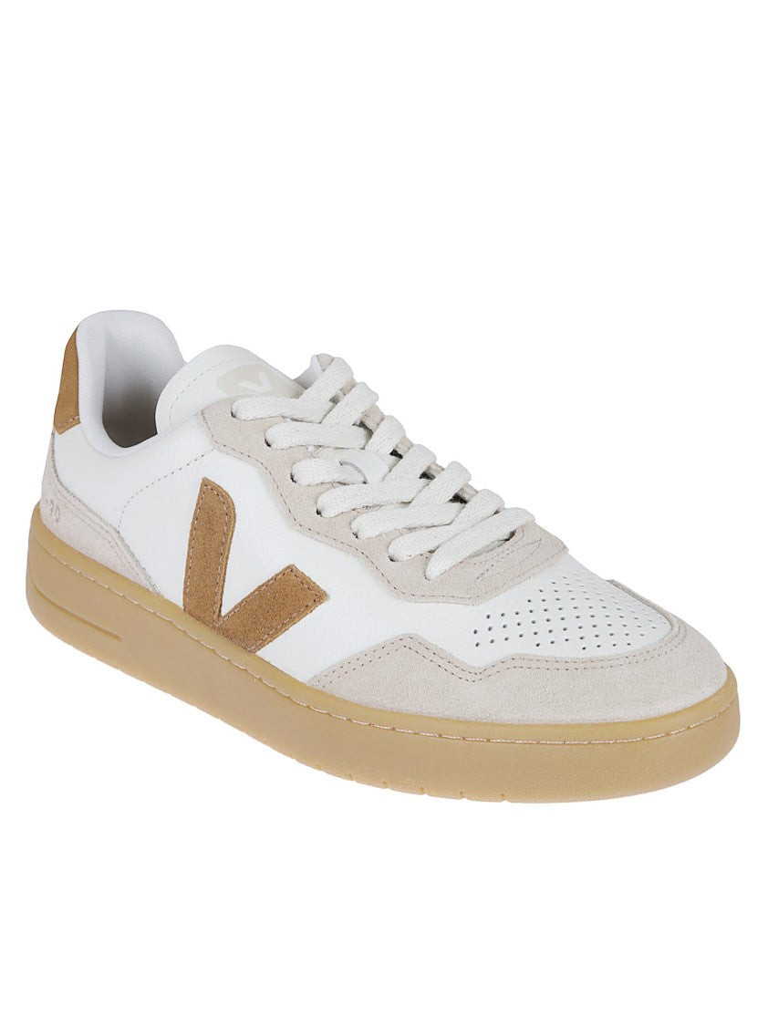 Veja Perforated White Leather Sneakers With Tan Suede Detailing