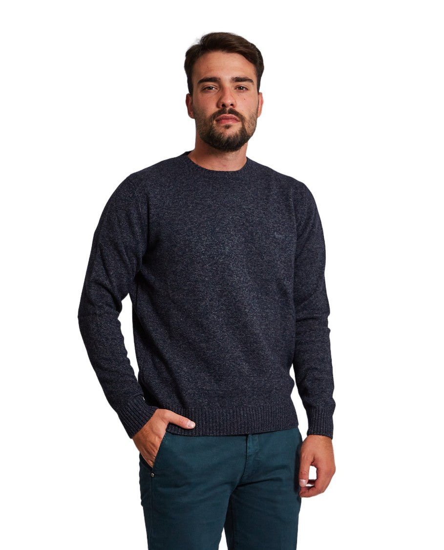 Harmont & Blaine Blue Wool Blend Embroidered Crewneck Sweater