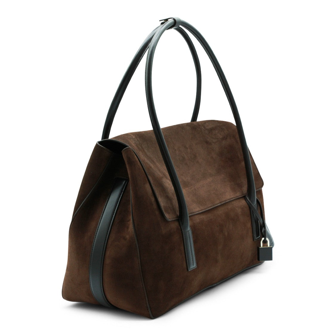 Tom Ford Brown Suede Leather Tote With Branded Padlock Charm