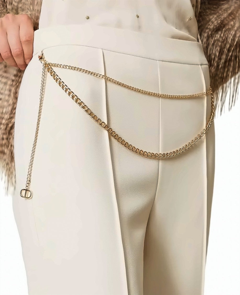 Twin-Set Crêpe Cady Removable Chain Belt Wide-Leg Pants