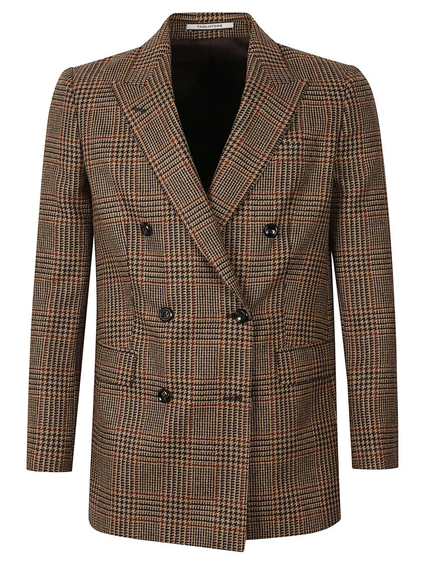 Tagliatore Double-Breasted Checkered Coat With Wide Lapels