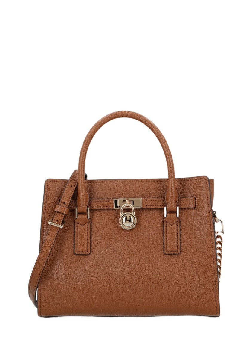 Michael Michael Kors Structured Brown Leather Handbag With Gold-Tone Hardware