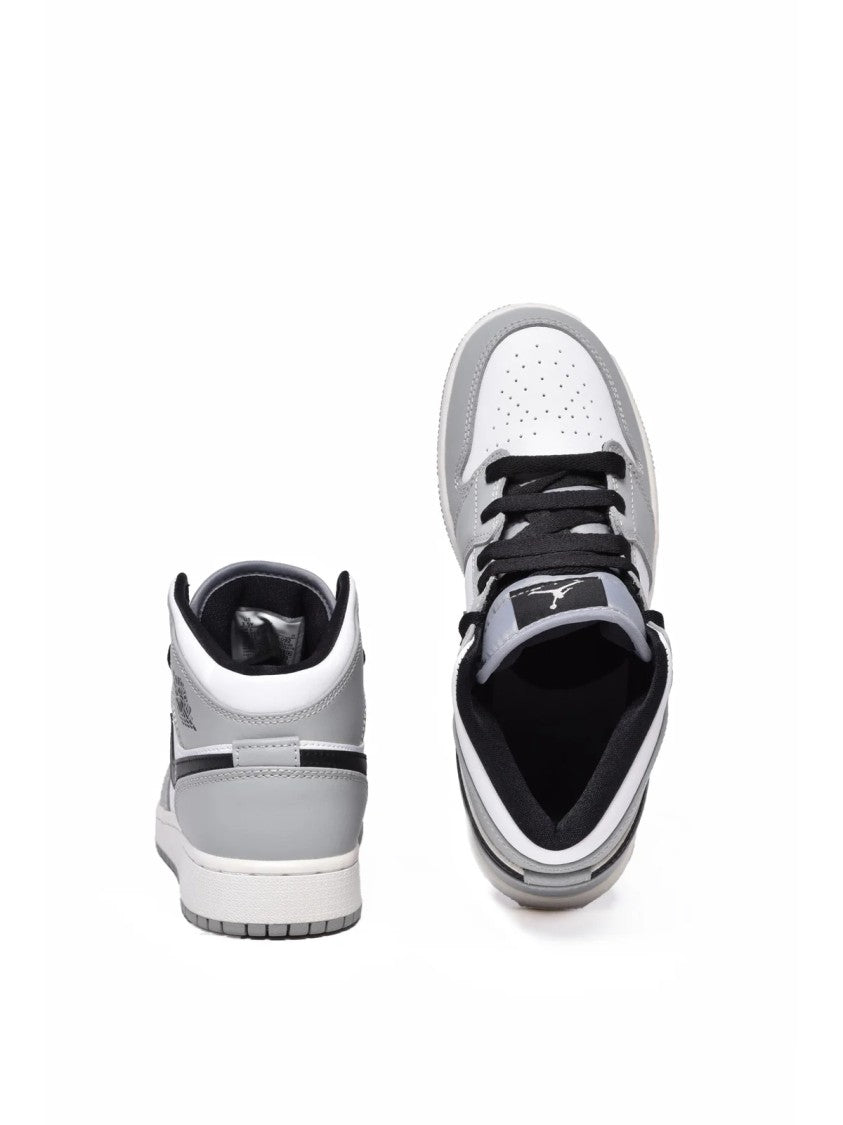 Nike White Grey Leather Mid-Top Sneakers