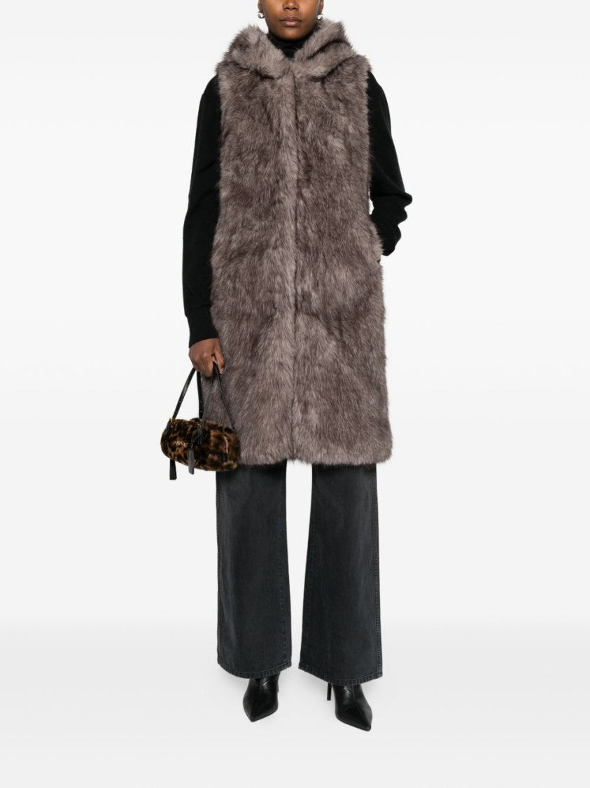 Betta Corradi Hooded Sleeveless Coat In Plush Faux Fur
