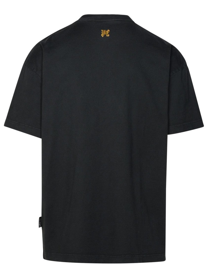 Palm Angels Burning Monogram' Black Cotton T-Shirt