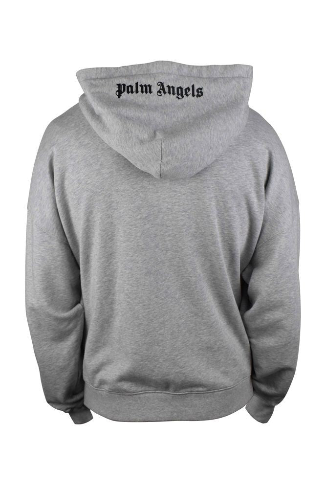 Palm Angels Relaxed Grey Hoodie With Embroidered Logos