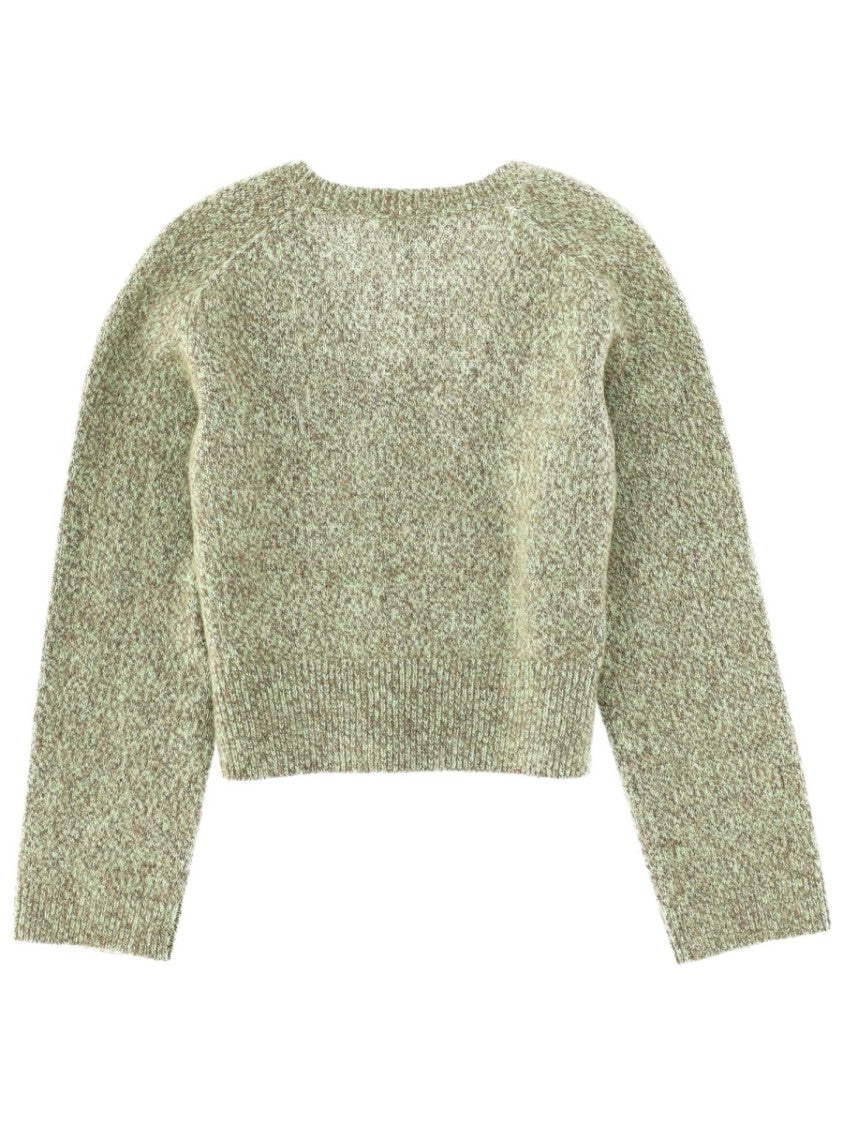 Ganni Green Cropped V-Neck Sweater