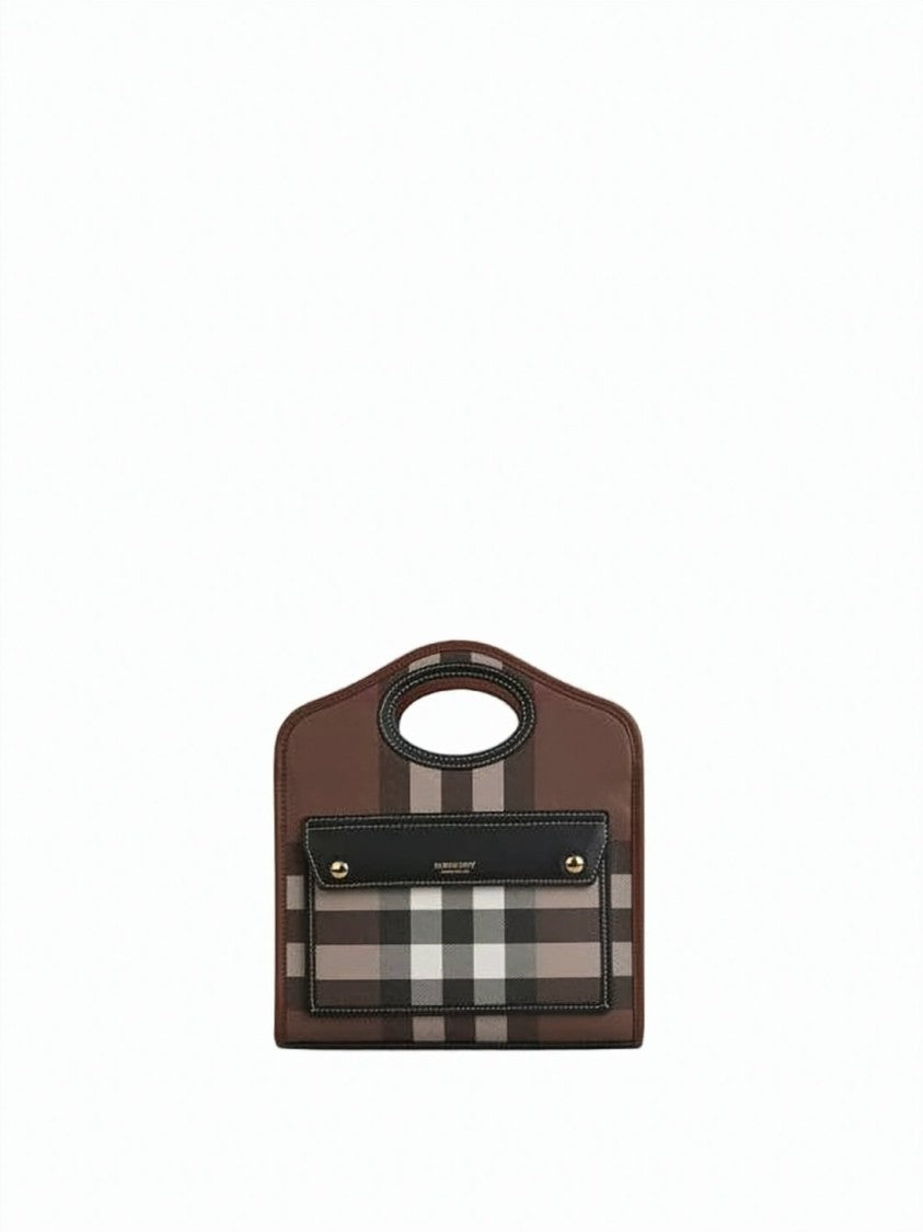 Burberry Structured Brown Check Tote Bag With Cut-Out Handle