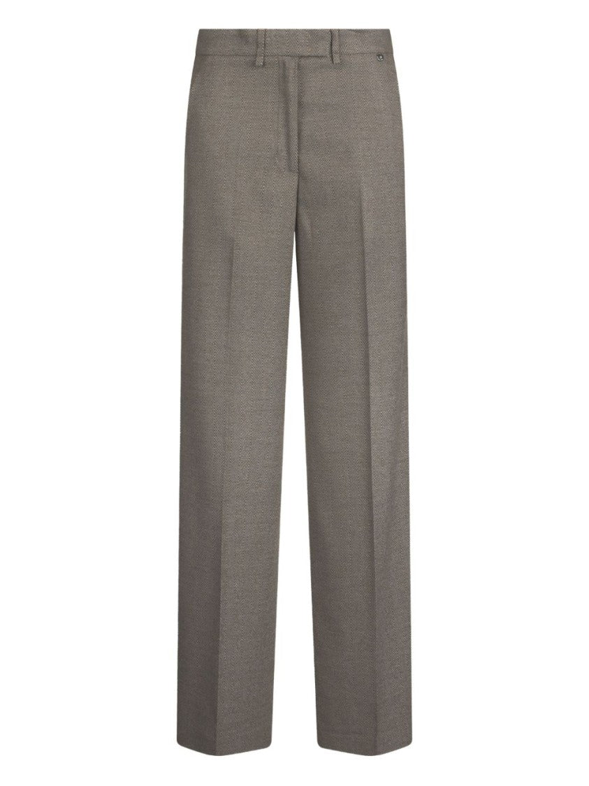 Liu Jo Tailored Wide-Leg Trousers With Subtle Herringbone Pattern