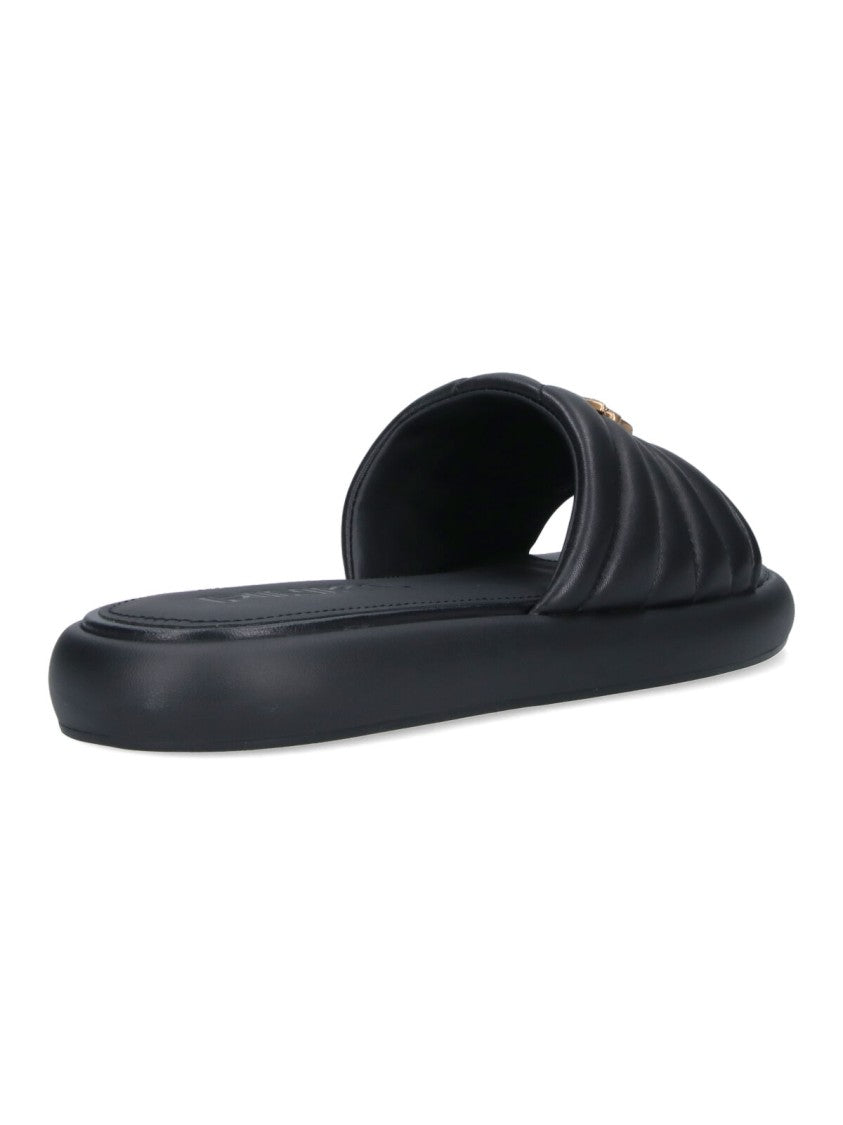 Pinko Black Love Birds Quilted Slide Sandals