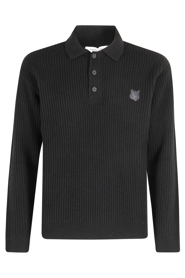 Maison Kitsuné Fox Head Wool Ribbed Polo Jumper