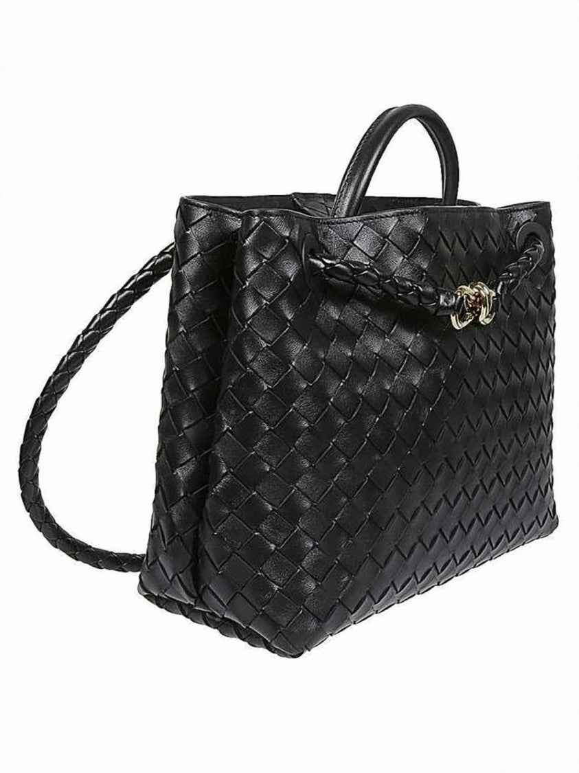 Bottega Veneta Medium Woven Lambskin Shoulder Bag With Gold-Tone Clasp