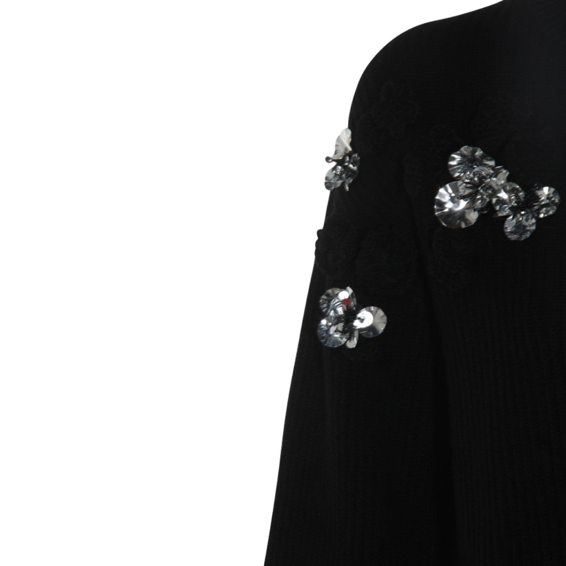 Blumarine Black Sweater With Floral Appliqués And Sequins