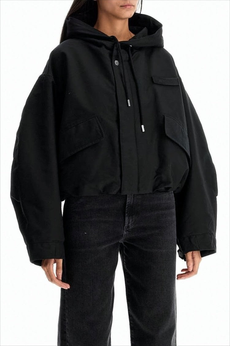 Jacquemus Cropped Black Jacket With Oversized Sleeves