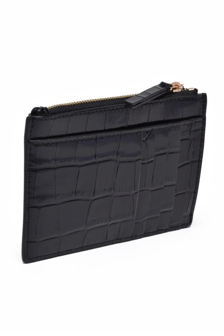 Tory Burch Crocodile-Textured Black Calfskin Cardholder