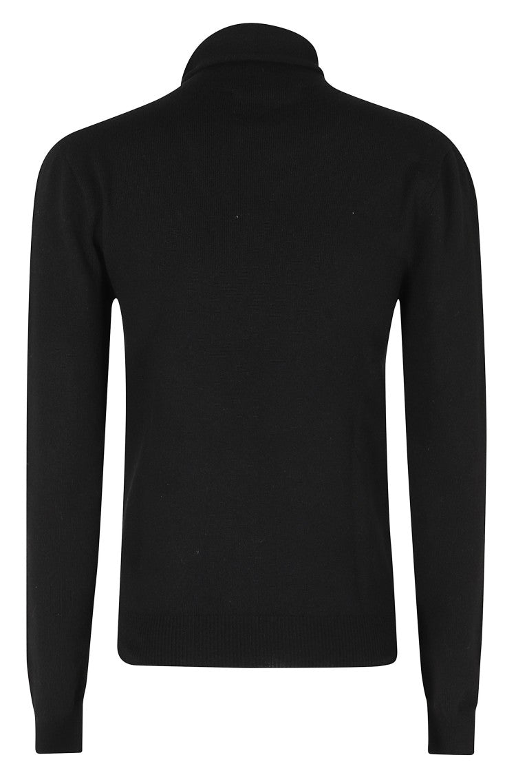 Alberta Ferretti Black Ribbed Trim Removable Jewel High Neck Wool-Blend Sweater