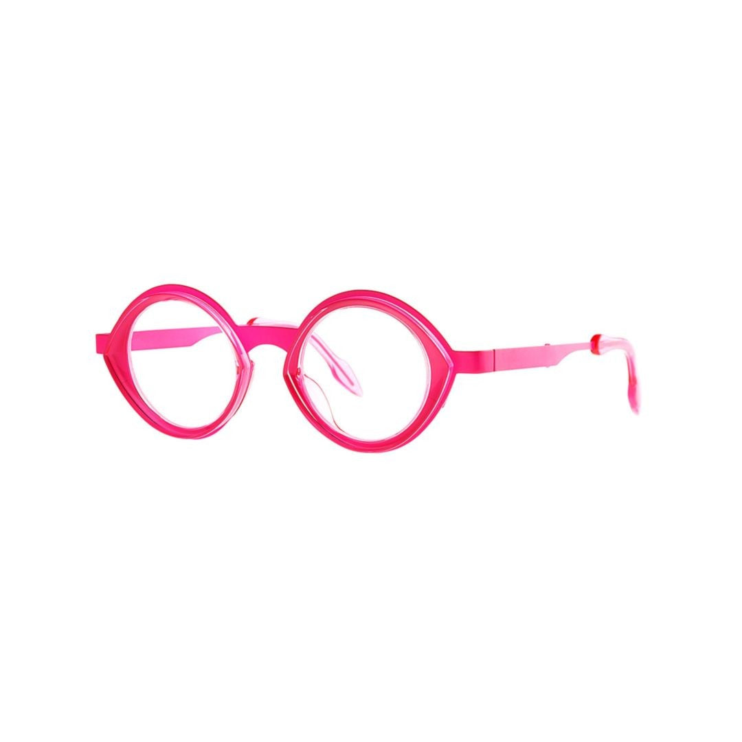 Theo Pipe 013 Fluo Pink + Transparent Shocking Pink Round Frame Sunglasses