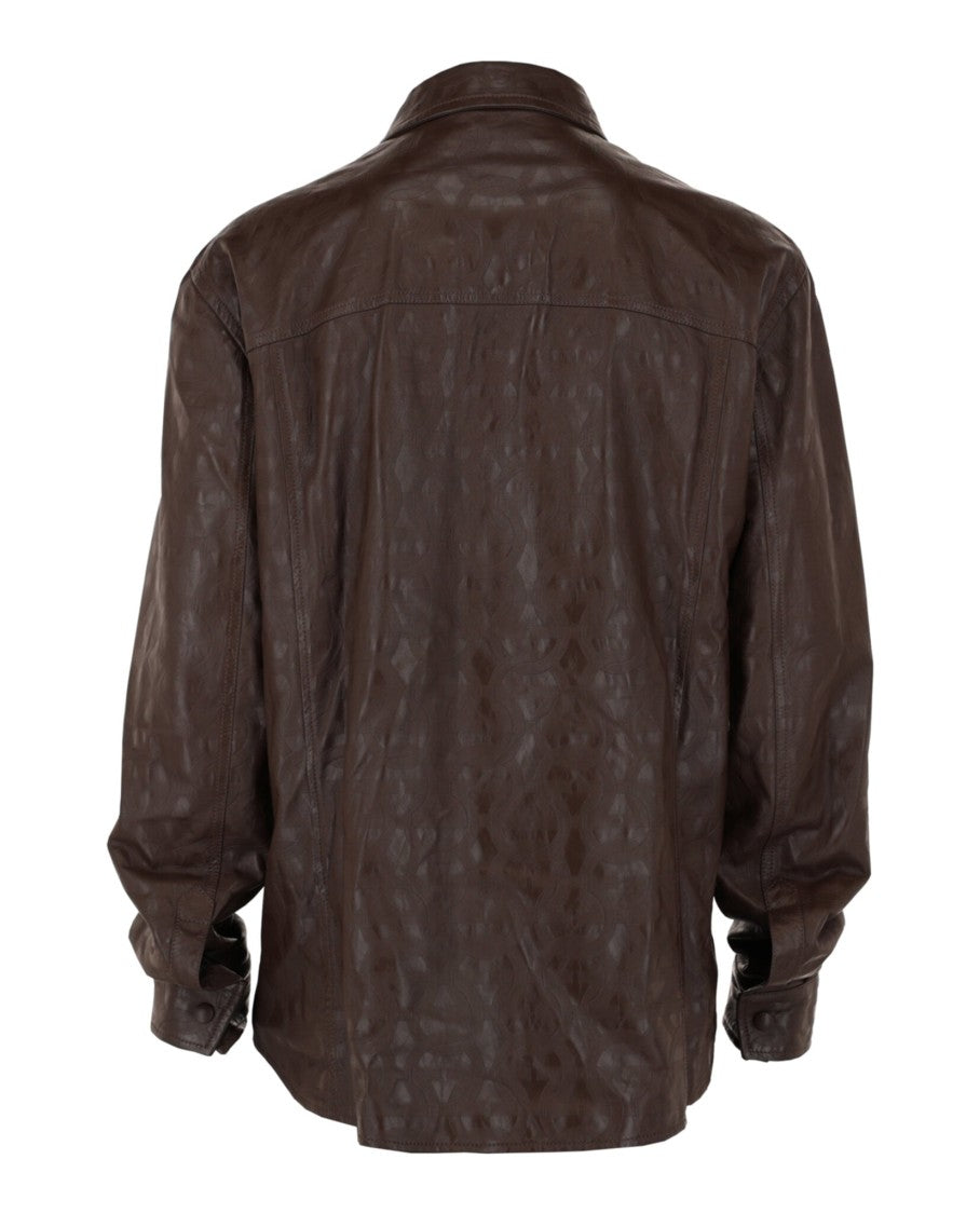 Ferragamo Embossed Gancini Leather Shirt Jacket