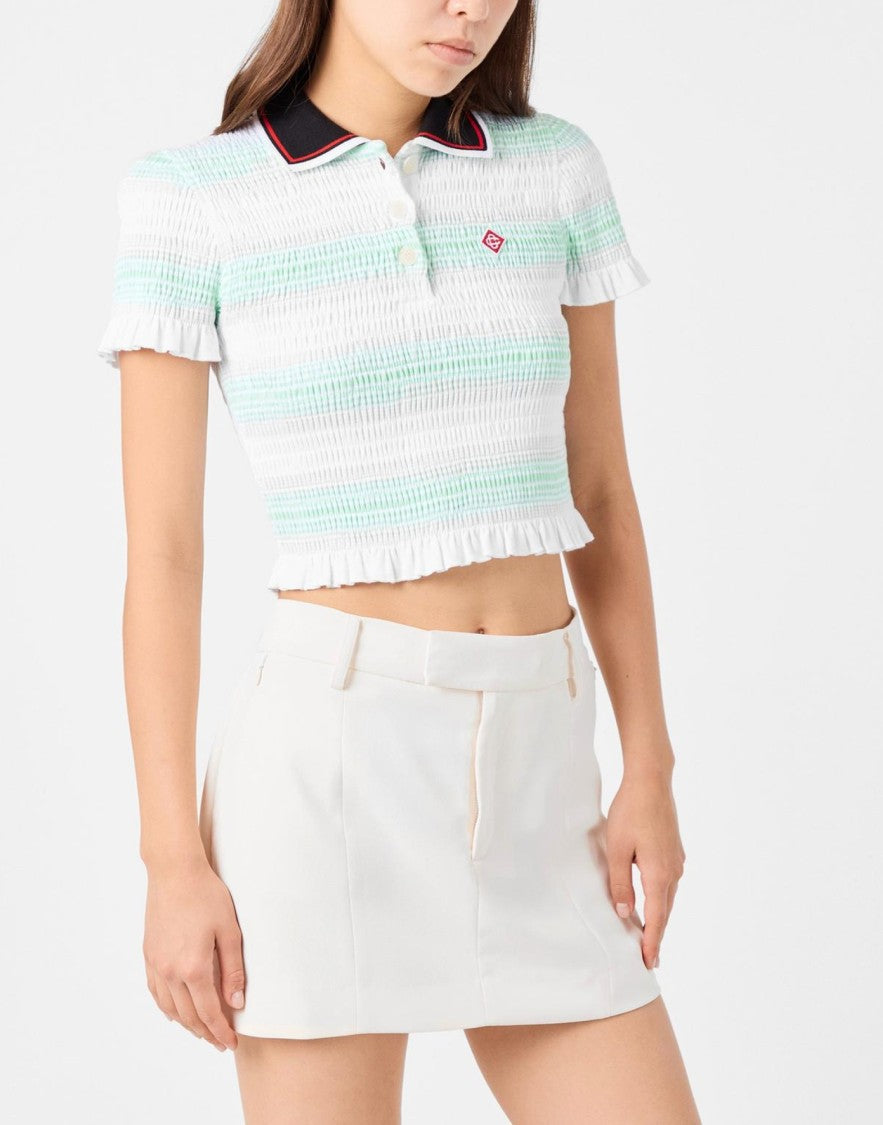 Casablanca Stripe Shirred Polo Top