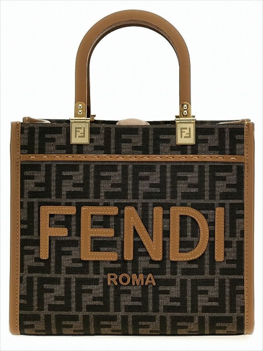 Fendi Structured Brown Monogram Canvas Shopper Bag