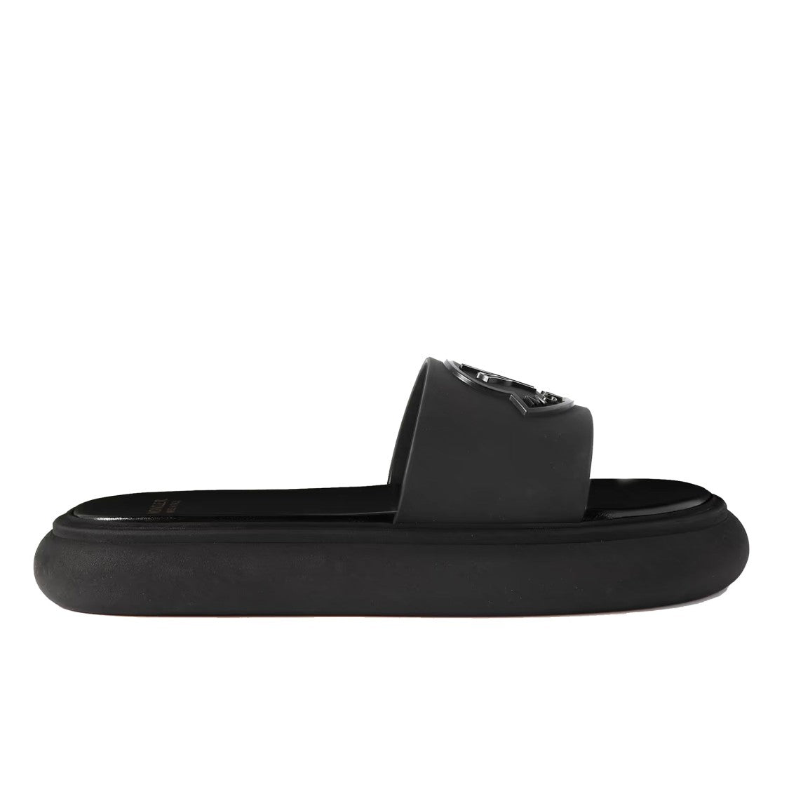 Moncler Cushioned Black Logo Slides With Relief Detail