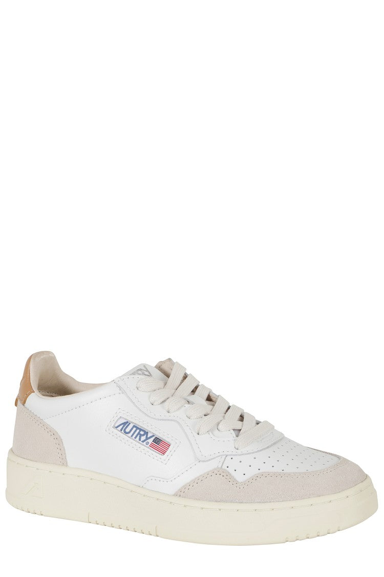 Autry White Yellow Medalist Low Suede Inserts Leather Sneakers