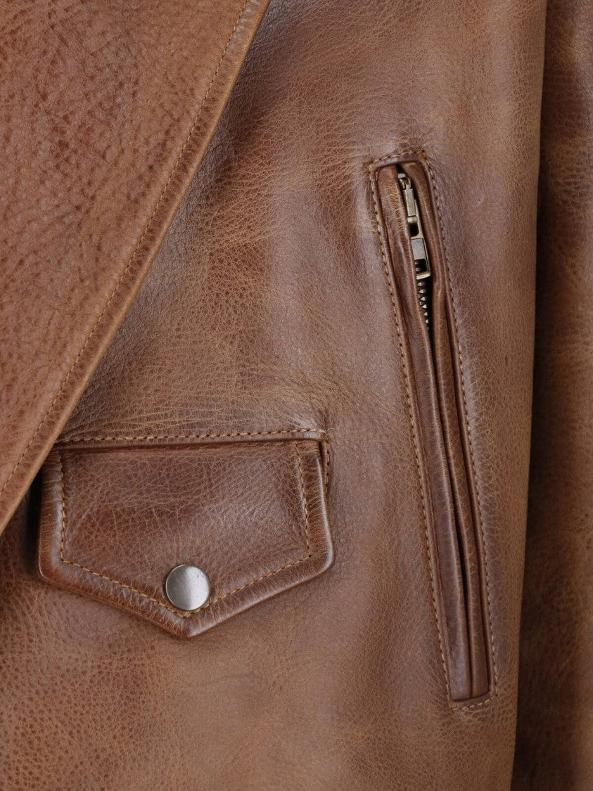 Maison Margiela Brown Worn-In Effect Calfskin Leather Jacket