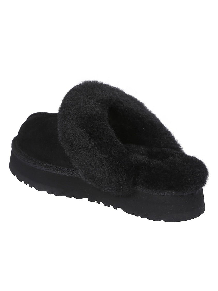 Ugg Plush Lined Black Slip-On Sandals With Thick Sole