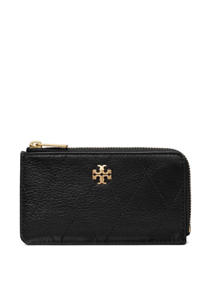 Tory Burch Compact Quilted Black Cow Leather Wallet