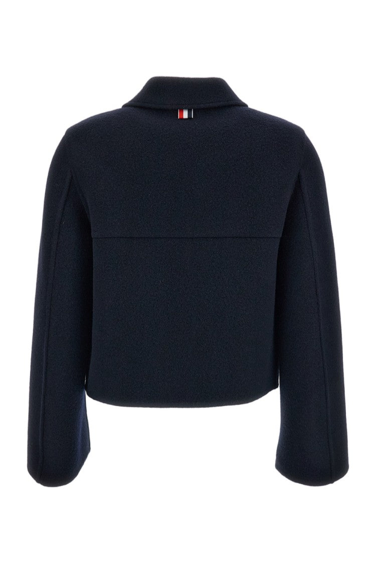 Thom Browne Blue Cropped Bell-Sleeve Tailored Wool Jacket