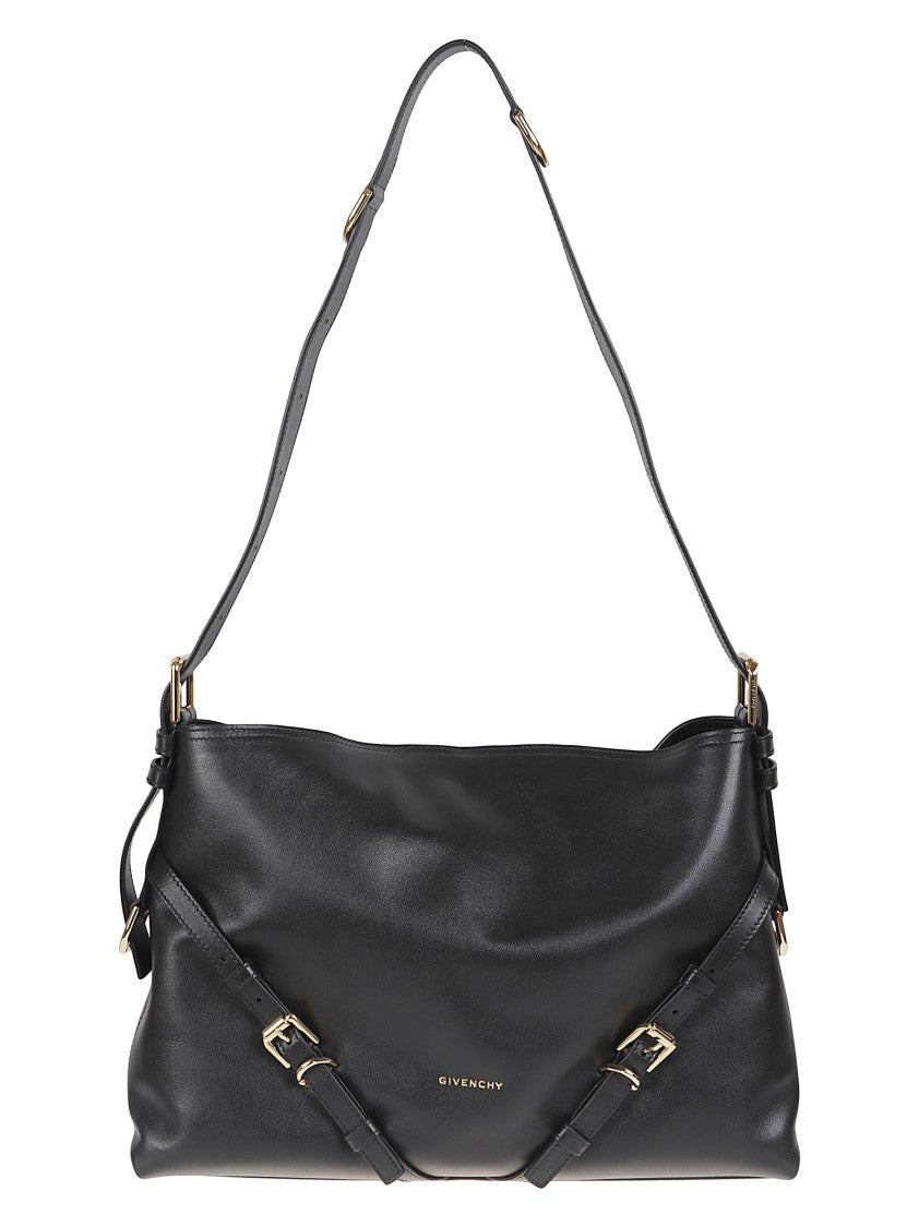 Givenchy V-Shaped Black Leather Shoulder Bag With Adjustable Strap And Gold Hardware