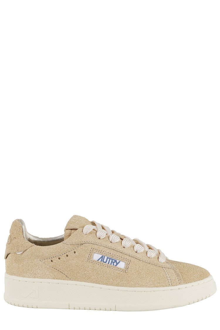 Autry Suede Low-Top Sneakers With Gold Glitter Accents
